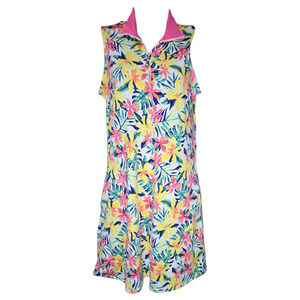 Emerald 18 Wom Small Pink Yellow Floral Sleeveless Polo Dress Golf Spring Summer